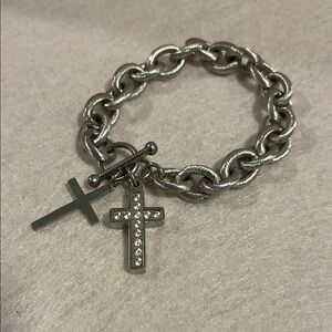 Silver-Tone Double Cross Bracelet.